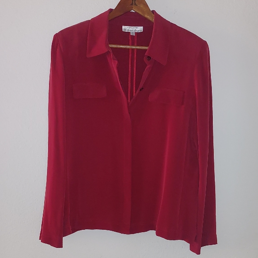 Travis Ayers Deep Red Blouse.100 %Silk .Size 12